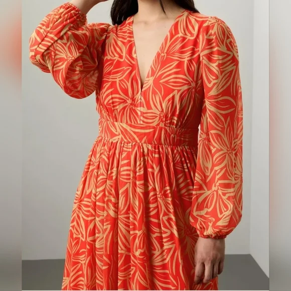 TOCCIN x RTR Women's Long-Sleeve V-Neck Printed Maxi Dress, Orange Tan Floral, 8 - Picture 5 of 17